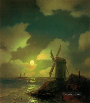 海の風景 Painting - 海岸沿いのイヴァン・アイヴァゾフスキー風車